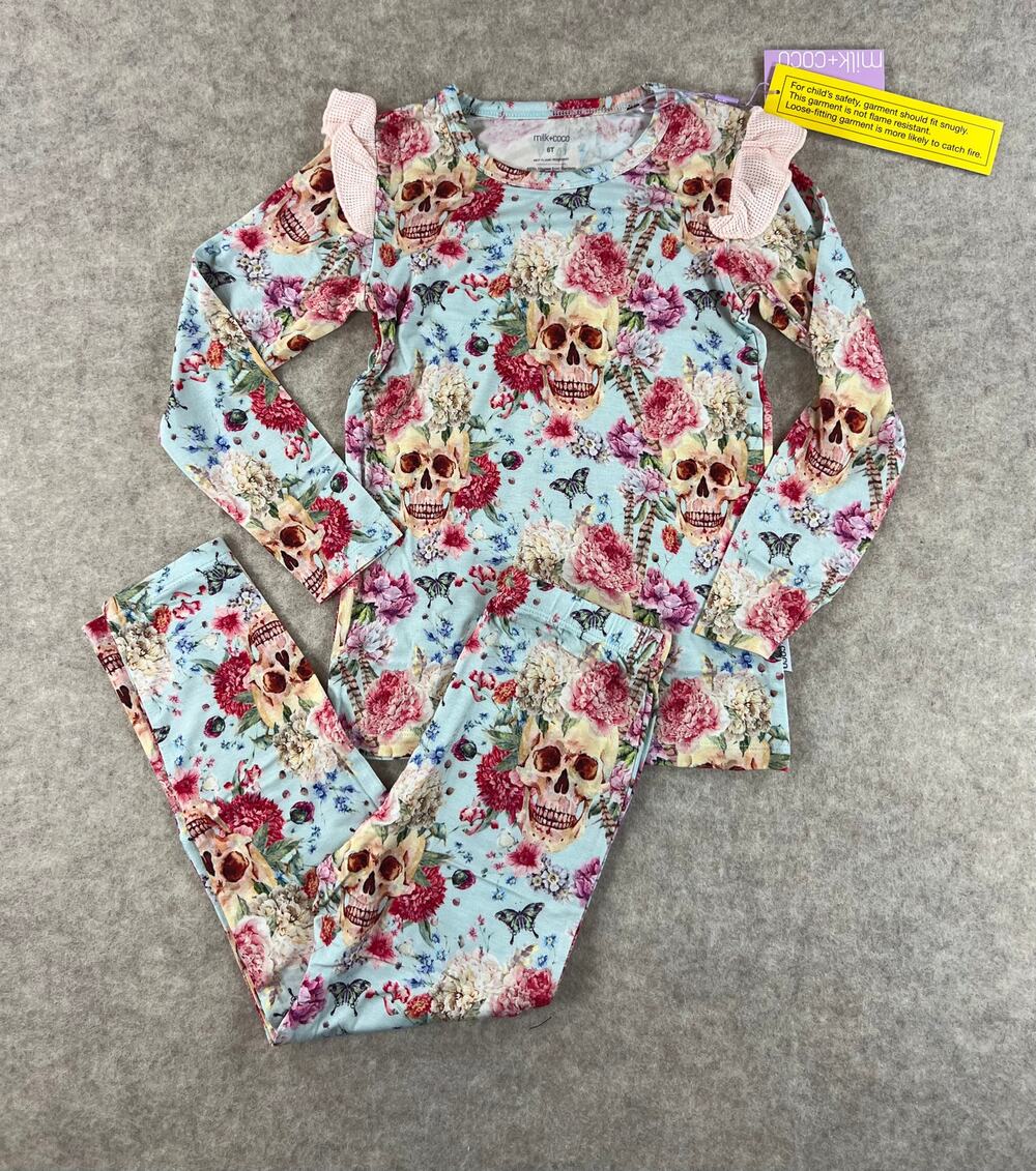 Milk & Coco Maeve Skeleton Bamboo Pajama Set Halloween Skull Size 6 NEW
